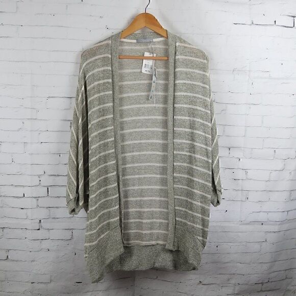 OLIVIA MOON GREEN OLIVE STRIPE BAT SLEEVE OPEN CARDIGAN SWEATER SIZE SMALL NWT - Picture 1 of 12